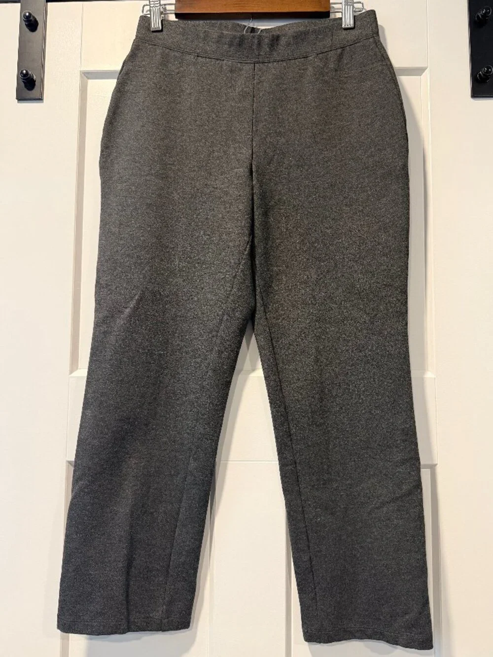 Susan Graver Dark Gray Stretch Trousers w/ Wide Waistband & Back Pockets